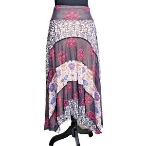 Anthropologie Weston Skirt M Maxi Boho Patchwork Asymmetrical Tiered Festival US